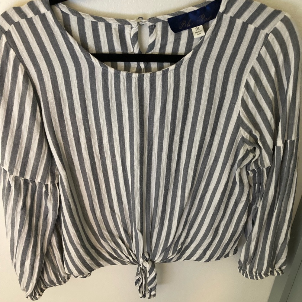 Blue Rain Grey Blue and White Stripped Top